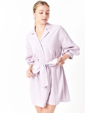 Endless Rose Lilac Blouson Bubble Sleeve Belted Mini Shirt Dress | M